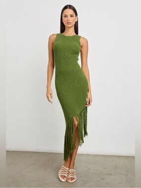 Rails Rylee Crochet Fringe Sleeveless Midi Dress Banana Palm Green Size XS